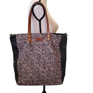 Anoki Paris Gray Paisley & Black Canvas Tote Bag Boho, Cottagecore